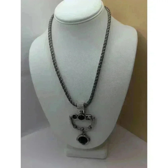 Chicos Black Metal Chain Abstract Design Pendant Necklace - Picture 3 of 5